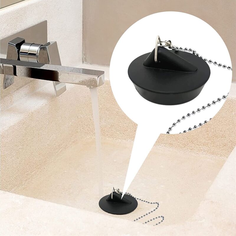 Bouchon De Vidange En Caoutchouc Avec Chaîne De Verrouillage Pour Baignoire Cuisine Salle De Bain Lot De 2 40 45 Mm Noir 88593447