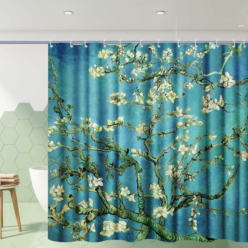 IGINOA Duschdraperi 180 X 200 Beige Antimu00f6gel Tyg Tvu00e4ttbar Badgardin Fu00e4rgglada Vu00e4xter Motiv Med U00f6ljetter Duschdraperi Vintage Textil Mu00f6gelresistent Badrum Badkar Gardin Bohomu00f6nster