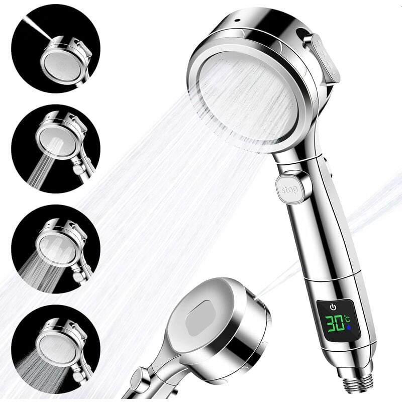 Generic Pommeau Douche Argenté avec Tuyau 1.5m, 6 Types Jets