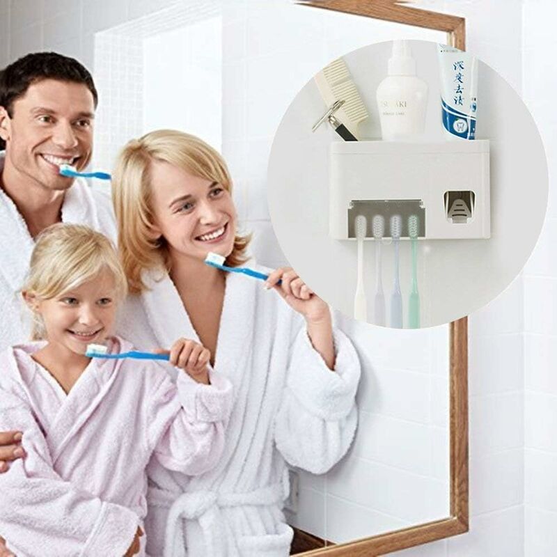 Distributeur de dentifrice, support de brosse à dents compact pour salle de  bain, support mural, presse-dentifrice, distributeur automatique de  dentifrice pour enfants avec 4 emplacements pour brosse : :  Cuisine et Maison