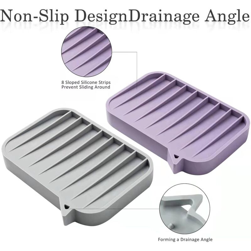 Porte Savon Cuisine Lot De 4 Porte-Savons En Silicone Auto-Drainants - Noir, Blanc, Gris - Anti-Dérapant - Pour Salle De Bain, Cuisine Evacuation Eau Savon