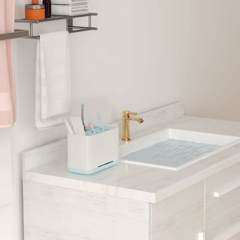 Porte Brosse à Dent Plastique Porte-Brosse à Dents Électrique - Organisateur Salle De Bain Amovible - 3 Compartiments - Antidérapant - Gris Organisateur Salle Bain Antidérapant