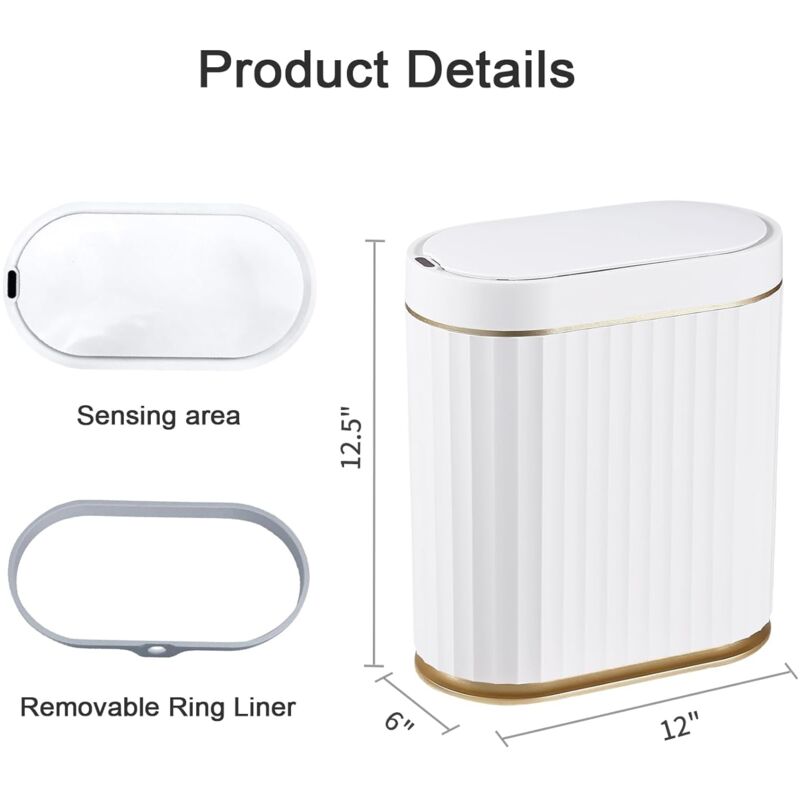 Poubelle Sensorielle Lovewind 9L | Blanc | IPX5 Étanche | Ouverture Automatique | Pour Salle De Bain, Bureau
