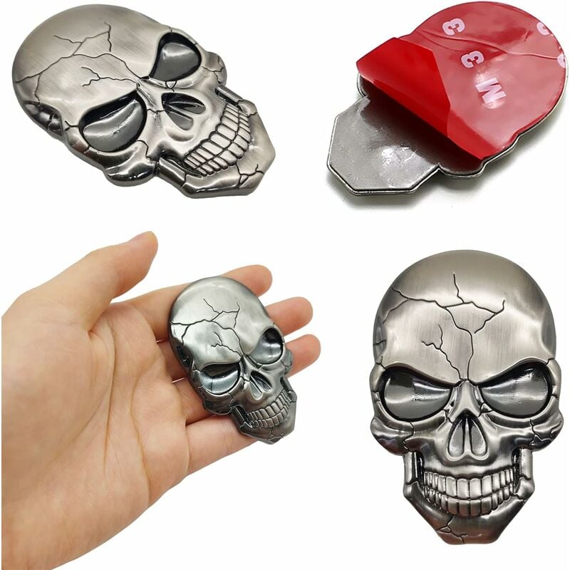 2 pièces 3D Metal Skull Autocollant de Voiture,3D Tête Mort Autocollants  Auto Autocollant Pare-Chocs Crâne Véhicule Démons d'insigne d'emblème Car