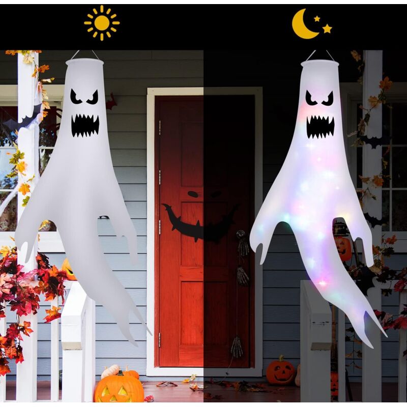 2 Manches à Air Fantôme Halloween Lumineuses - 120x50cm, LED, Décoration Extérieure Terrasse/jardin