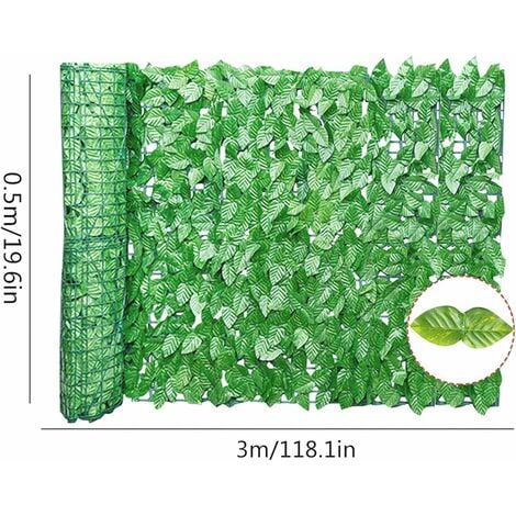 Clture Artificielle de Feuilles de Lierre, 0,5m x 3m Brise Vue Jardin Haie Artificielle en Rouleau, Haie Feuillage Artificiel, Clture d'intimité, écran de Jardin pour Balcon Cour Arrière Patio