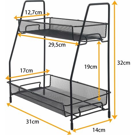 Rangement Epices Cuisine, Etagere Rangement, Organisateur Cuisine, Rangement Epices pour Poste de Travail, Etagère Verticale pour Armoires de Cuisine, Salle de Bains, Noir (2 étages)