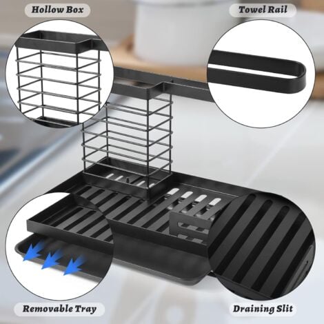 Porte Eponge Evier Cuisine, Organisateur D‘évier en Acier Inoxydable de Rangement pour éponge avec Ustensiles et Bac D‘égouttement, Evier Cuisine Rangement pour Cuisine et Salle de Bain