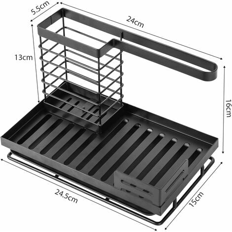 Porte Eponge Evier Cuisine, Organisateur D‘évier en Acier Inoxydable de Rangement pour éponge avec Ustensiles et Bac D‘égouttement, Evier Cuisine Rangement pour Cuisine et Salle de Bain