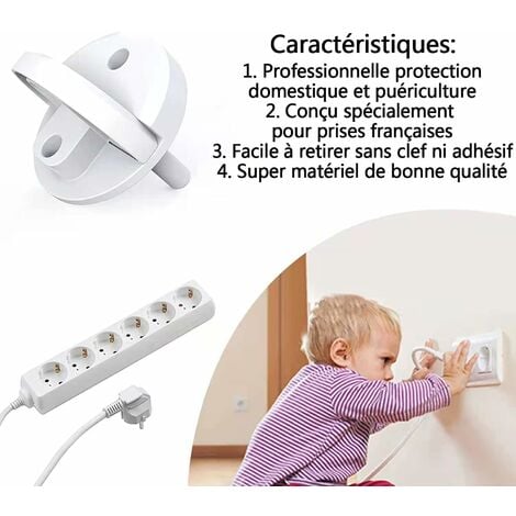 Cache Prise Bébé Français-Protection Prises Bebe-Caches Prises  Electrique-Sécurité Enfant-Mécanisme Tournant，10Pcs