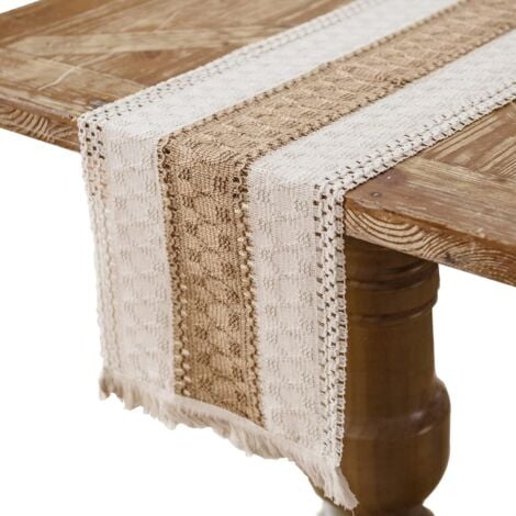 Chemin de Table en Lin de Coton Macramé Chemin de Table en Toile de Jute avec des Glands pour Décoration Table Salle à Manger Maison Fête Mariage bohème Nol, 30 x 140 cm