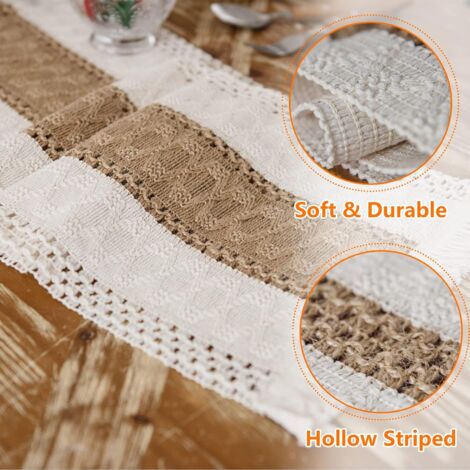 Chemin de Table en Lin de Coton Macramé Chemin de Table en Toile de Jute avec des Glands pour Décoration Table Salle à Manger Maison Fête Mariage bohème Nol, 30 x 140 cm