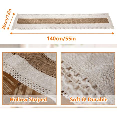 Chemin de Table en Lin de Coton Macramé Chemin de Table en Toile de Jute avec des Glands pour Décoration Table Salle à Manger Maison Fête Mariage bohème Nol, 30 x 140 cm