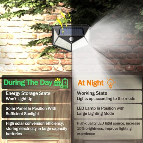 4 paquets Lampe Solaire Exterieur, Lumiere Solaire Exterieur, 100 LED Eclairage Exterieur Solaire, 3 Modes Spot Solaire Exterieur avec Detecteur de Mouvement, LED Solaire Extérieur pour Jardin
