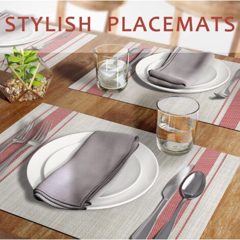 Lot De 6 Sets De Table Pour Table à Manger En PVC, Résistants à La Chaleur, Lavables, Antidérapants Et Résistants Aux Taches, En Vinyle Tissé (gris Foncé, 45 X 30 Cm