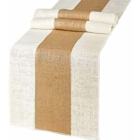Chemin de Table en Jute, Deux Couleurs épissage, Utilisé pour la Décoration Intérieure dans Un Style Rétro Naturel, Réunions de Famille, Mariages, Décorations D'htel, 183  30cm
