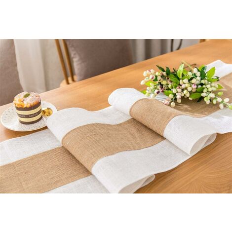 Chemin de Table en Jute, Deux Couleurs épissage, Utilisé pour la Décoration Intérieure dans Un Style Rétro Naturel, Réunions de Famille, Mariages, Décorations D'htel, 183  30cm