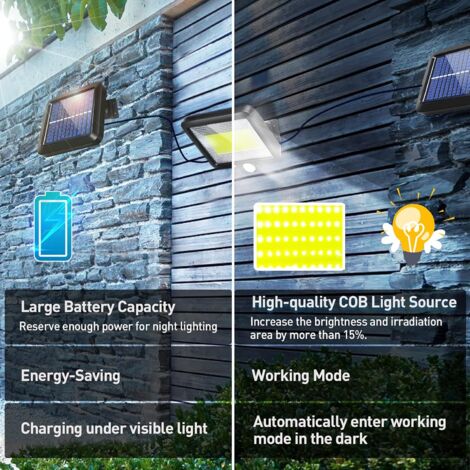 Lampe Solaire Exterieur, Lumière solaire extérieure avec détecteur de mouvement LED Eclairage Exterieur avec Detecteur étanche Sans Fil Spot IP65 avec 3 Modes pour Jardin Patio Garage