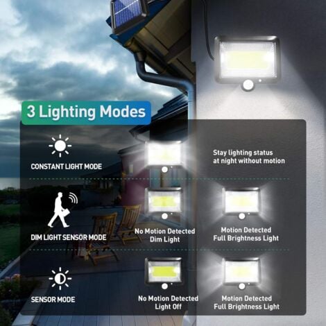 Lampe Solaire Exterieur, Lumière solaire extérieure avec détecteur de mouvement LED Eclairage Exterieur avec Detecteur étanche Sans Fil Spot IP65 avec 3 Modes pour Jardin Patio Garage