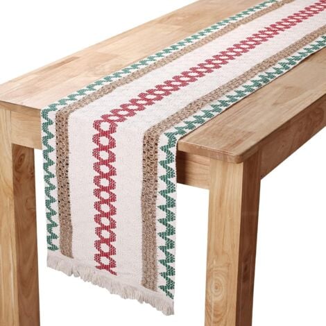 Chemin de Table en Lin de Coton Macramé Chemin de Table en Toile de Jute avec des Glands pour Décoration Table Salle à Manger Maison Fête Mariage Nol, 30 x 275 cm