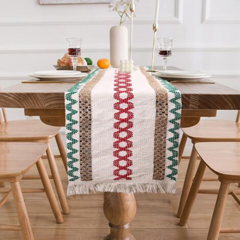 Chemin de Table en Lin de Coton Macramé Chemin de Table en Toile de Jute avec des Glands pour Décoration Table Salle à Manger Maison Fête Mariage Nol, 30 x 275 cm