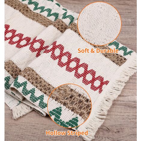 Chemin de Table en Lin de Coton Macramé Chemin de Table en Toile de Jute avec des Glands pour Décoration Table Salle à Manger Maison Fête Mariage Nol, 30 x 275 cm