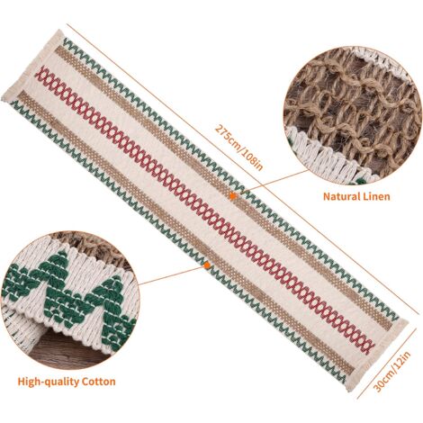 Chemin de Table en Lin de Coton Macramé Chemin de Table en Toile de Jute avec des Glands pour Décoration Table Salle à Manger Maison Fête Mariage Nol, 30 x 275 cm