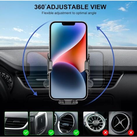 Support Telephone Voiture Grille Aeration Auto Porte Phone Voiture Support Phone Portable Grille Ventilation Automobile Compatible Smartphone 360° Rotation