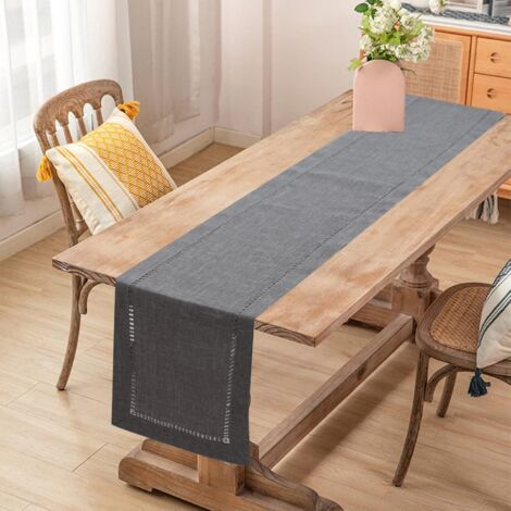 Chemin de Table Fait à la Main - Couleur Unie - 33 x 183 cm -Gris