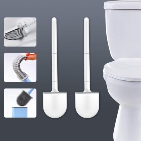 2x Brosse WC Silicone Brosse Toilette avec support à séchage