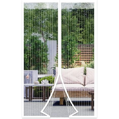 Moustiquaire de Porte Magnétique Rideau de Porte Antimoustique avec Fermeture Aimantée Sans Perage pour Porte de Balcon, porte Cave, Porte de Terrasse (Blanc, 90  210cm)