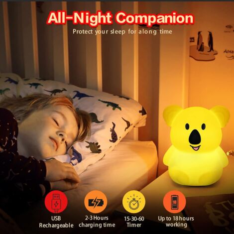 Grand Veilleuse Koala Enfant Chambre Lampe Bebe Veilleuse veilleuse enfant LED Veilleuse 9 Couleurs Veilleuse Bébé Veilleuse en silicone Cadeau Bebe Fille Garcon （Télécommande + Tactile Dimm）