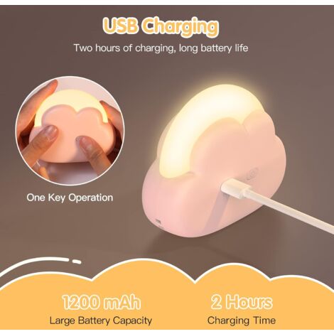 Veilleuse Enfant Nuage, Veilleuse Bébé Nomade, avec 4 Intensité et Lanière en silicone, Veilleuse Led Rechargeable, Lampe de Chevet pour Chambre d'Enfant, idéal pour Bébé et Maman(2 pièces)