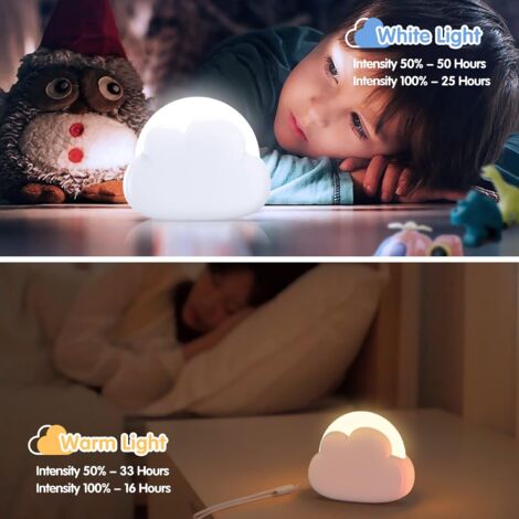 Veilleuse Enfant Nuage, Veilleuse Bébé Nomade, avec 4 Intensité et Lanière en silicone, Veilleuse Led Rechargeable, Lampe de Chevet pour Chambre d'Enfant, idéal pour Bébé et Maman(2 pièces)