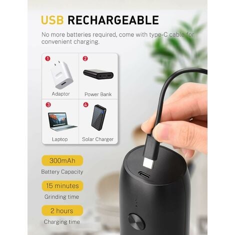 Moulin à Poivre électrique Rechargeable, Moulins Sel Poivre Automatique avec Lumière LED Blanche, Grossièreté Réglable, Opération à Une Main, Idéal pour Cuisine, Restaurant, BBQ, Camping