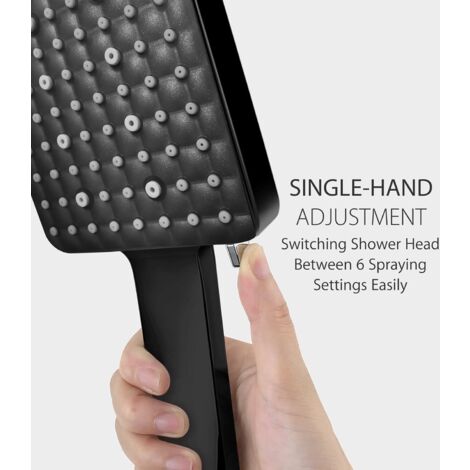 Pommeau De Douche - 6 Modes De Pulvérisation - 1.5M Tuyau - Économie D'eau - ABS Noir - Bricolage