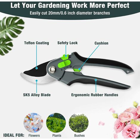 Outils de jardin Sécateur broyage Cut manuel Jardin travail Ciseaux  Sécateur Sécateur de jardin 20,3 cm Poignée en aluminium puissante Force de  cisaillement : : Jardin