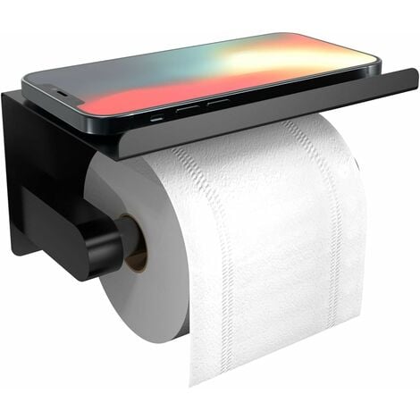Rainsworth porte papier toilette sans perçage noir porte papier toilette  design silencieux avec boite d'essuyage humide porte rouleau de mouchoirs  avec etagère pour salle de bain auto-adhésif ou perforé RW-SJH-B - Conforama