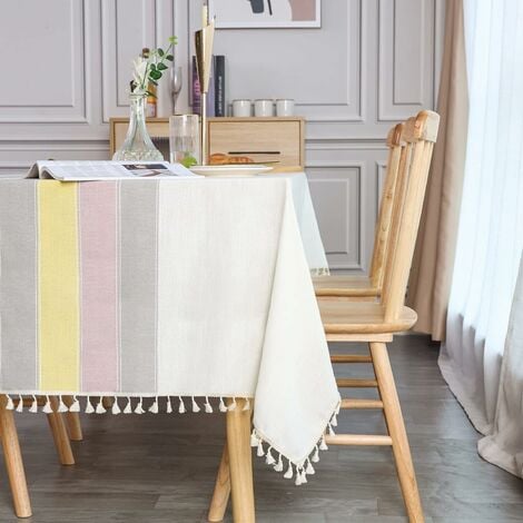 Nappe Beige Lin Rectangulaire Vintage Decoration Table Cloth Coton  Tablecloth Rectangle 140x180 cm pour Table de Cuisine