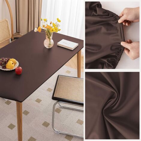 Nappe Rectangulaire Ajustée Cuir,Nappe à Bords élastiques,Nappe Lavable Pour L'extérieur, La Terrasse, La Cuisine Et La Salle à Manger (Coffee, 6FT 183x75CM