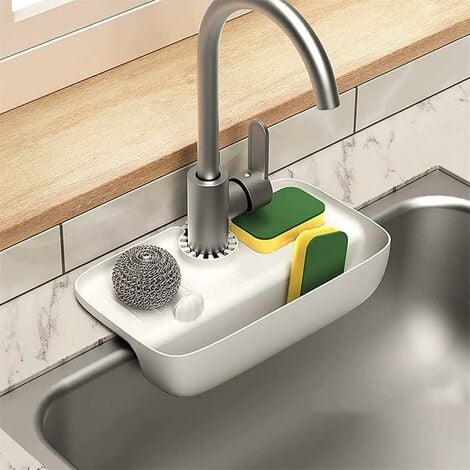 Tapis anti-goutte avec poignée de robinet en silicone avec porte-éponge,  porte-éponge pour évier de cuisine, tapis de séchage pour comptoir de  cuisine et salle de bain (blanc)