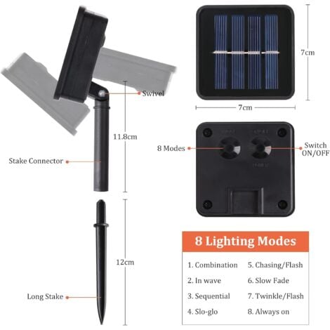 Guirlande Lumineuse Solaire Exterieur,7M/23ft 50LED Guirlande Solaire Extérieure étanche IP65 8 Modes Guirlande Lumineuse Solaire pour Jardin,Arbres,Mariage, Fête,Nol(Blanc Chaud)