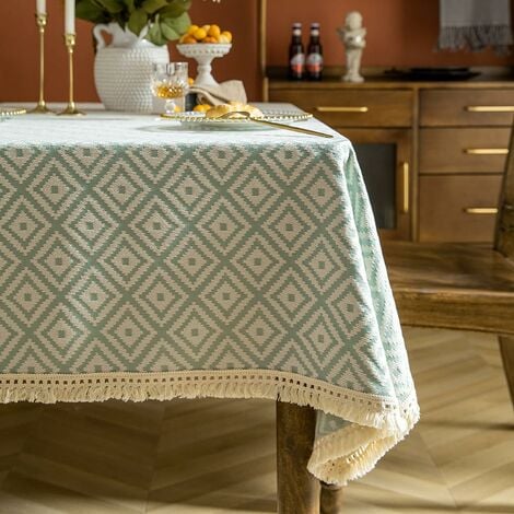 Nappe rectangulaire en tricot épais brodé à franges texturées en coton et  lin pour cuisine, salle