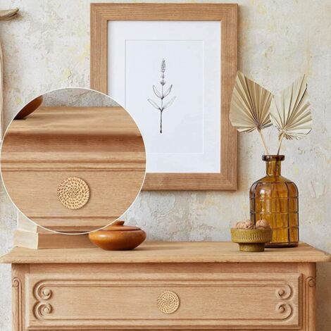 6 Pièces Boutons De Meuble En Rotin, Boutons De Tiroir En Bois Ronds