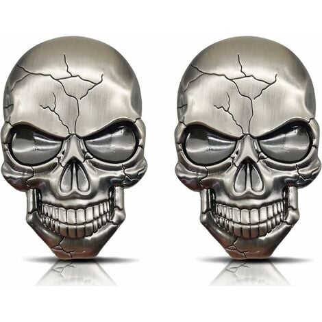 2 pièces 3D Metal Skull Autocollant de Voiture,3D Tête Mort