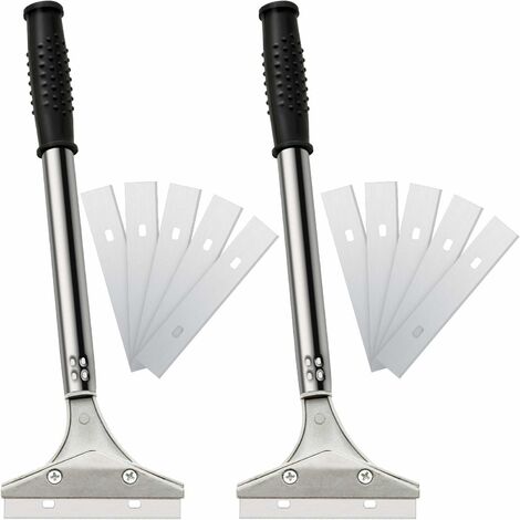 Grattoir à lame de rasoir de 4 pouces, outil de grattoir à peinture pour carrelage, grattoir à papier peint pour sol, grattoir à lisser avec 10 lames de rechange, 2 pièces (noir)