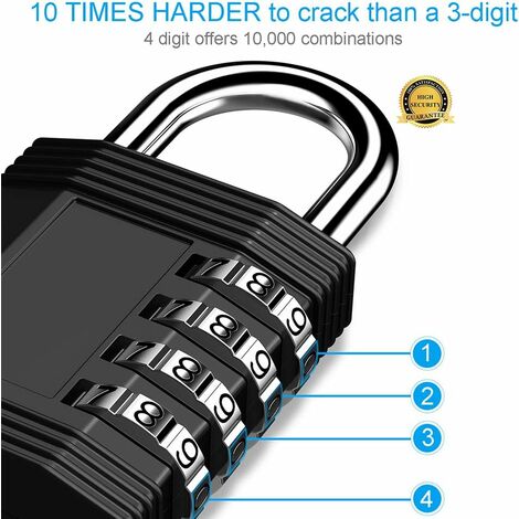 Cadenas à combinaison à 4 chiffres pour casier, sac de sport et valise de voyage - Noir