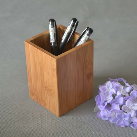 Lot De 4 Pots à Crayons En Bois Naturel - Formes Géométriques, 10x8 Cm, Organisateur Bureau Ou Maquillage, DIY Possible