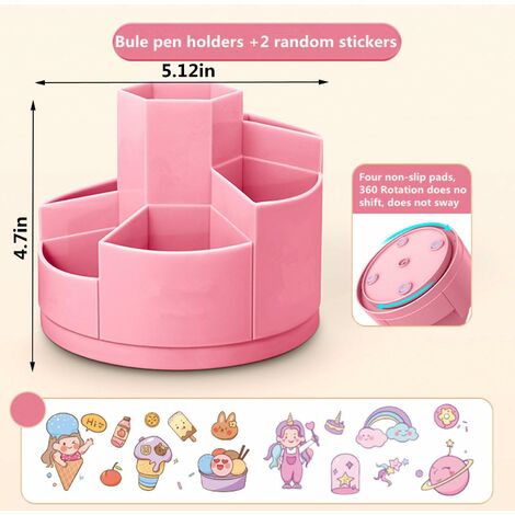 Porte-stylos à crayons de bureau 7 emplacements, organisateurs de stylos à crayons rotatifs à 360 ° pour le rangement de bureau, organisateur de fournitures de papeterie (rose)