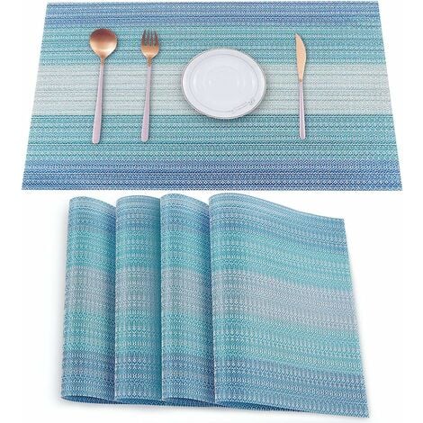 Lot de 4 sets de table en vinyle résistants aux taches, pliables, lavables et essuyables pour la décoration de la table de salle à manger de cuisine (bleu)
